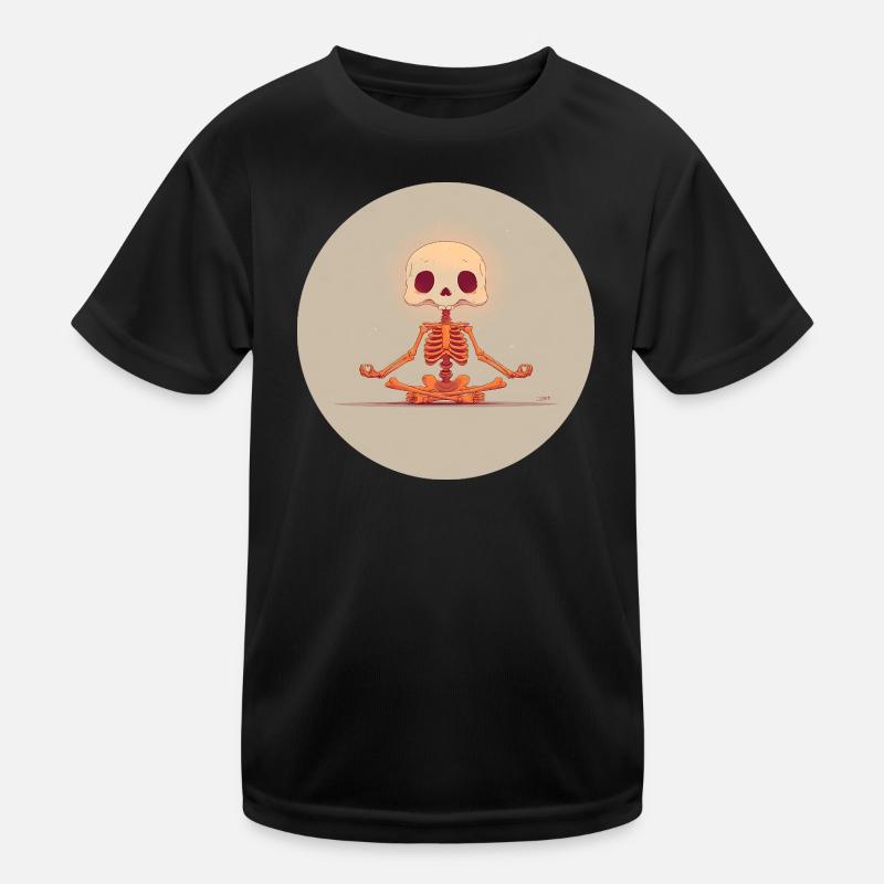Skelett Meditationspose in Orange Kinder Funktions-T-Shirt