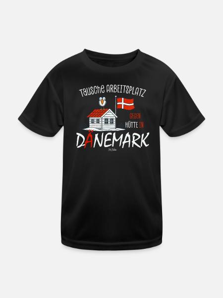 Tausche Arbeitsplatz gegen Hütte Dänemark - Kinder Funktions-T-Shirt - Schwarz - Vorne