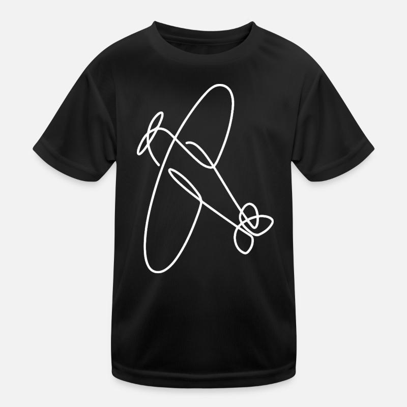 Propeller Plane Sketch – Classic Flight Motif Kids Functional T-Shirt