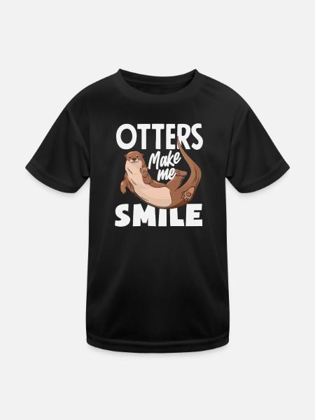 Lächelnder Seeotter Cartoon - Kinder Funktions-T-Shirt - Schwarz - Vorne