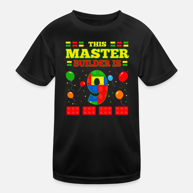 Master Builder 9 Years Old Block Building 9th BDay Kids Functional T-Shirt