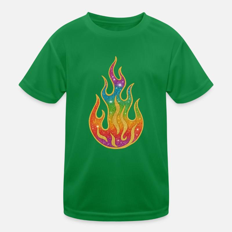 Fire | Rainbow Flame Glitter Splendor Kids Functional T-Shirt