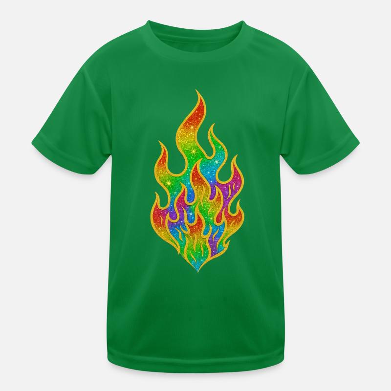 Regenbogenfeuer Glitzerflamme Kinder Funktions-T-Shirt