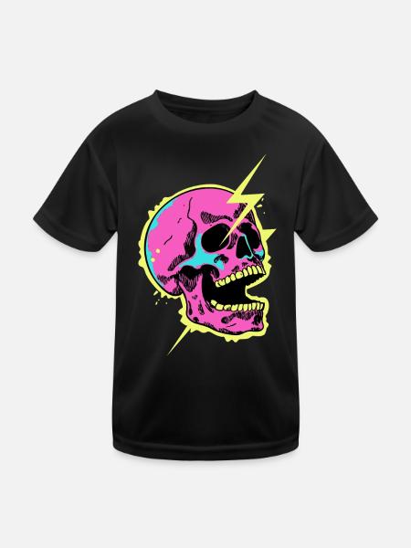 Neon Skull Lightning Burst - Kids Functional T-Shirt - black - Front
