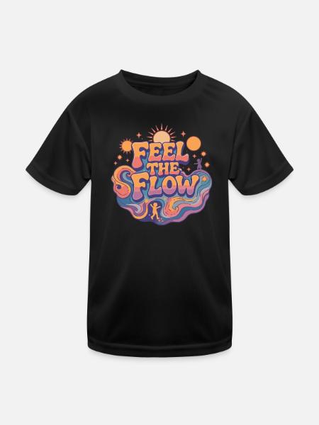 Psychedelic Retro – Feel the Flow - Kids Functional T-Shirt - black - Front
