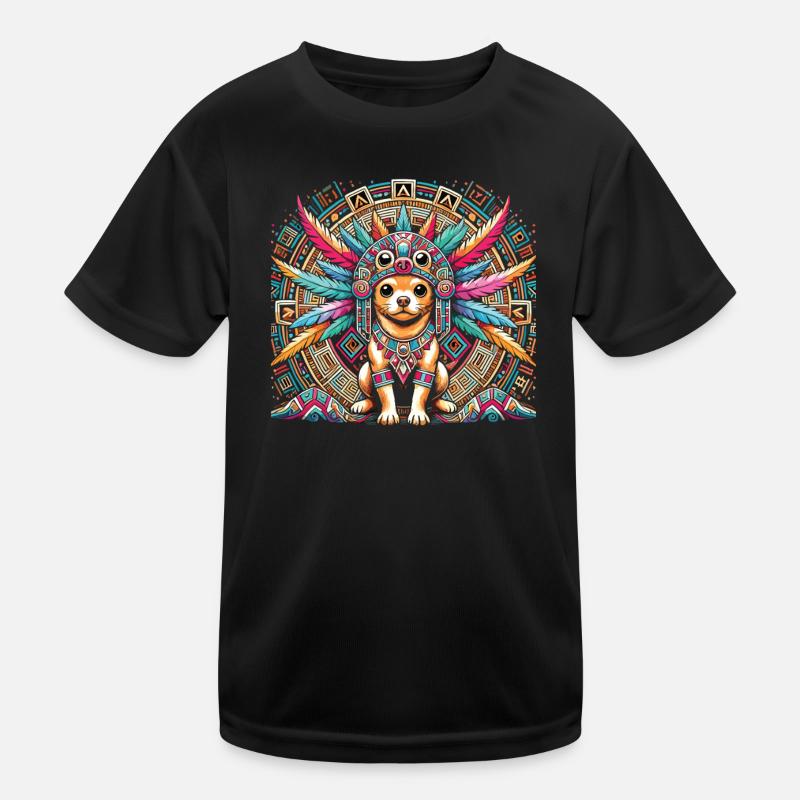 Aztekischer Hund mit Federn Kinder Funktions-T-Shirt