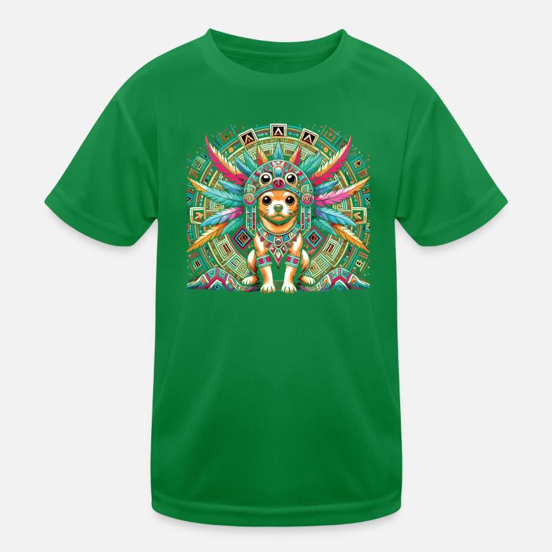Aztekischer Hund mit Federn Kinder Funktions-T-Shirt