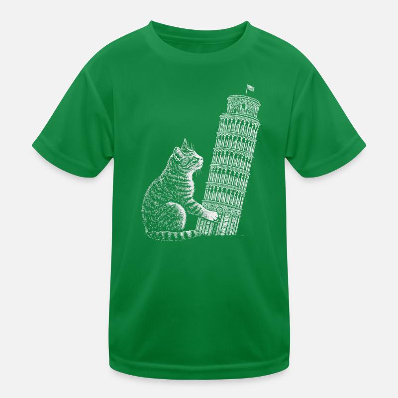 Cat at the Tower of Pisa Kids Functional T-Shirt