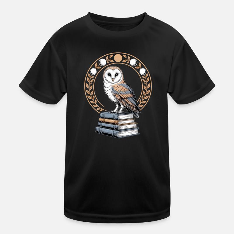 Eule Auf Büchern Mit Mondphasen Kranz Kinder Funktions-T-Shirt