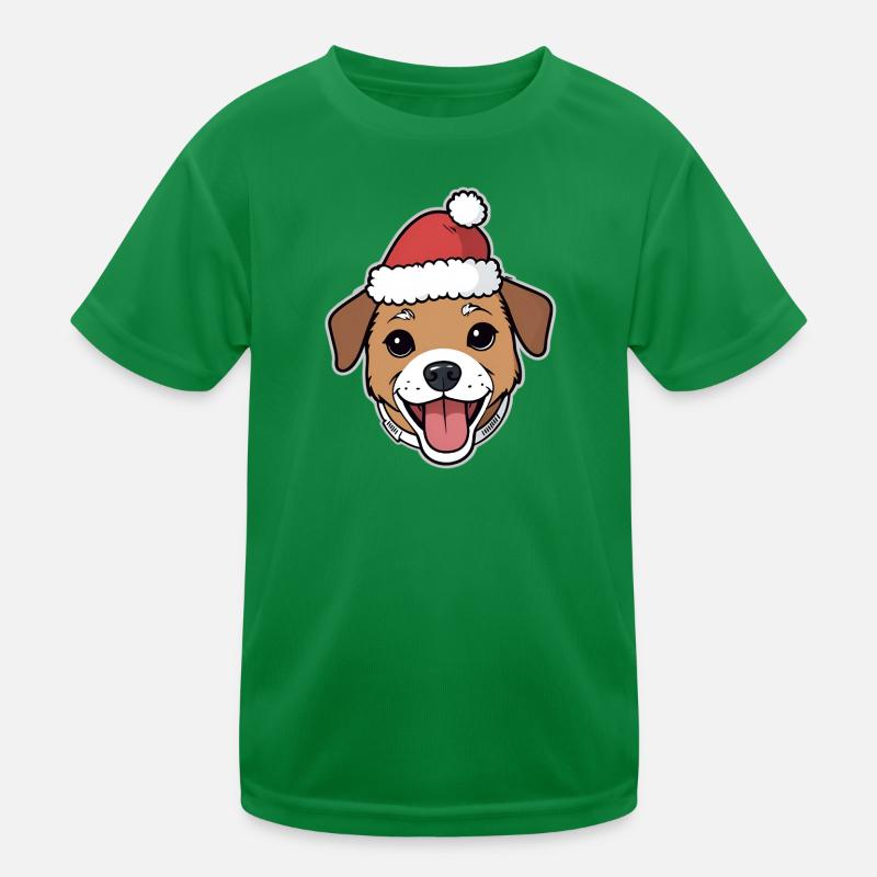 Christmas Dog Cartoon with Hat Kids Functional T-Shirt