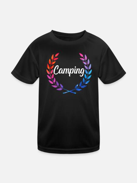 Camping Farblaurel Script - Kinder Funktions-T-Shirt - Schwarz - Vorne
