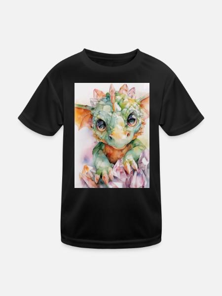 Drachenkristall Aquarell Aquarell Aquarell - Kinder Funktions-T-Shirt - Schwarz - Vorne