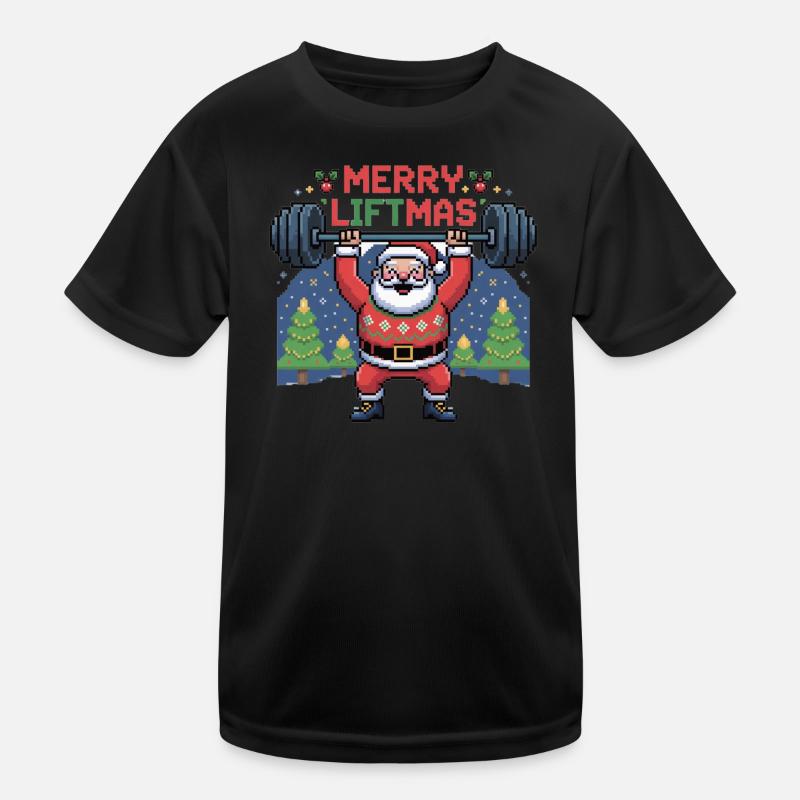 Pixel Santa lifts weights Kids Functional T-Shirt