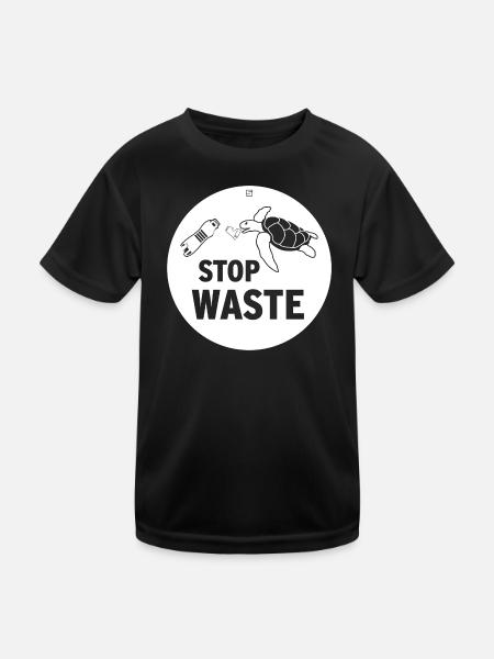 STOP WASTE - Kids Functional T-Shirt - black - Front