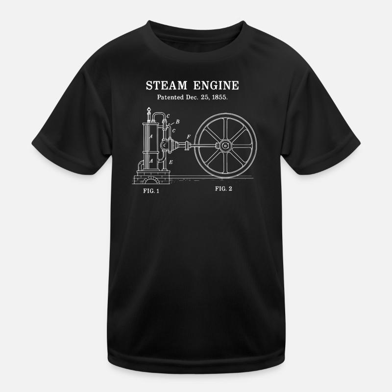 Vintage Steam Engine Blueprint Kids Functional T-Shirt