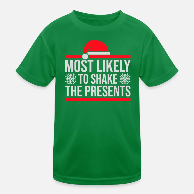 Most Likely to Shake the Presents Weihnachten Spaß Kinder Funktions-T-Shirt