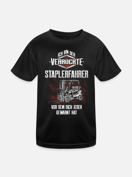 Der verrückte Staplerfahrer Ironie Motiv - Kinder Funktions-T-Shirt - Schwarz - Vorne