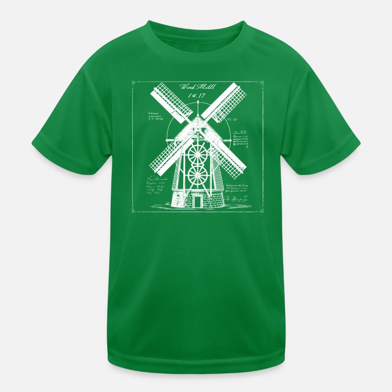 Windmühle Blaupause Vintage Kinder Funktions-T-Shirt