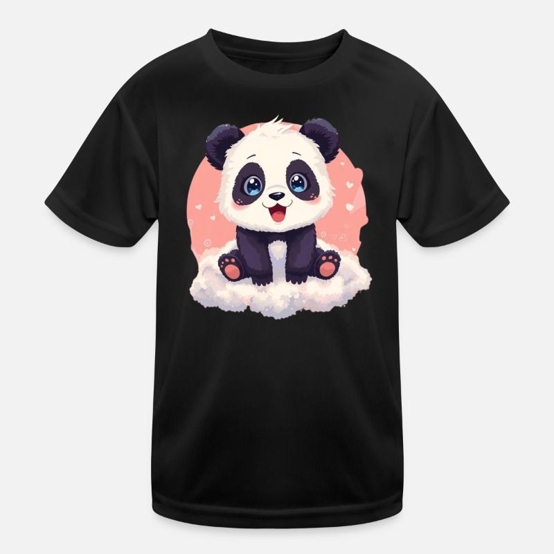 Cuddly Panda on Pink Cloud - Kids Functional T-Shirt - black
