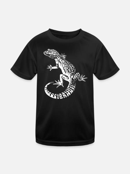 Gecko Leopardgecko Kontrast - Kinder Funktions-T-Shirt - Schwarz - Vorne