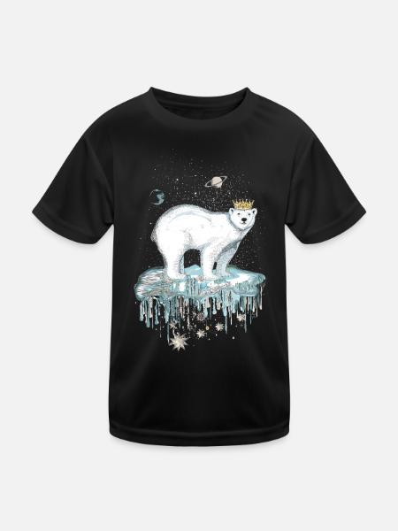 Majestätischer Eisbär mit Krone auf Eisscholle - Kinder Funktions-T-Shirt - Schwarz - Vorne
