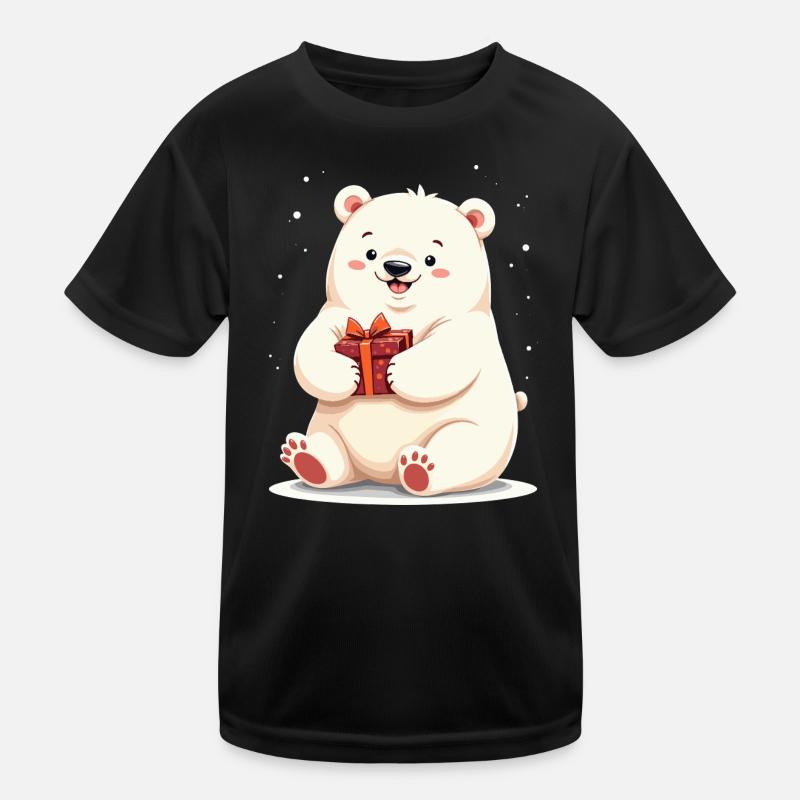 Niedlicher Eisbär mit Geschenkillustration - Kinder Funktions-T-Shirt - Schwarz