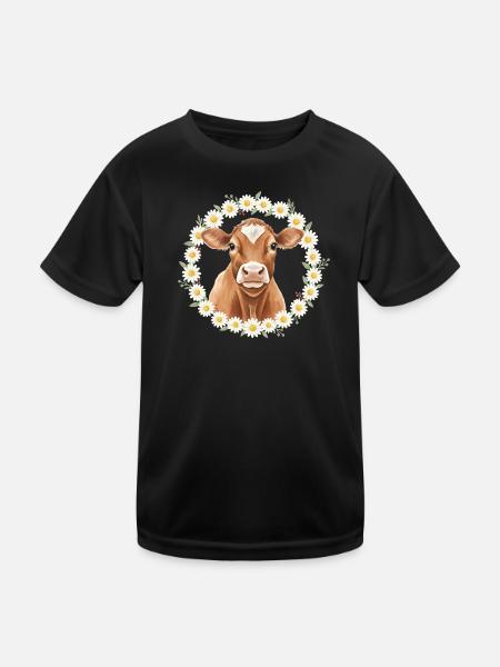 Braune Kuh - Kinder Funktions-T-Shirt - Schwarz - Vorne