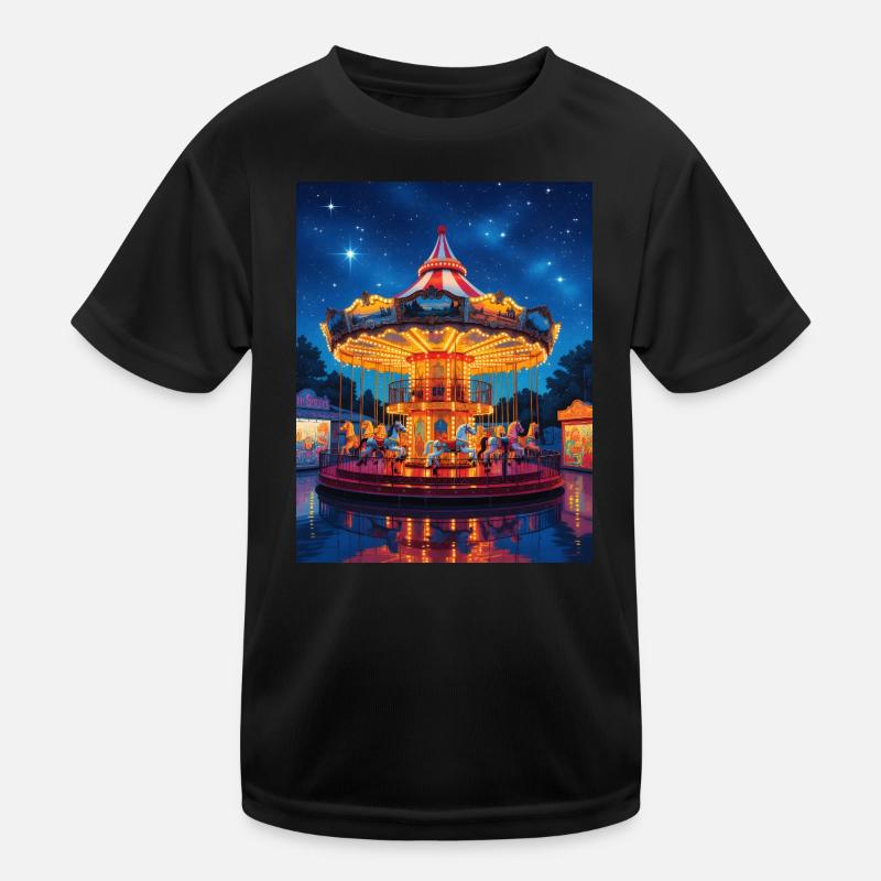 Night carousel in the glow of lights Kids Functional T-Shirt