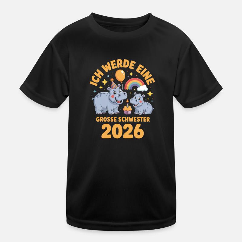 Ich werde eine grosse Schwester 2026 Hippo Kinder Funktions-T-Shirt