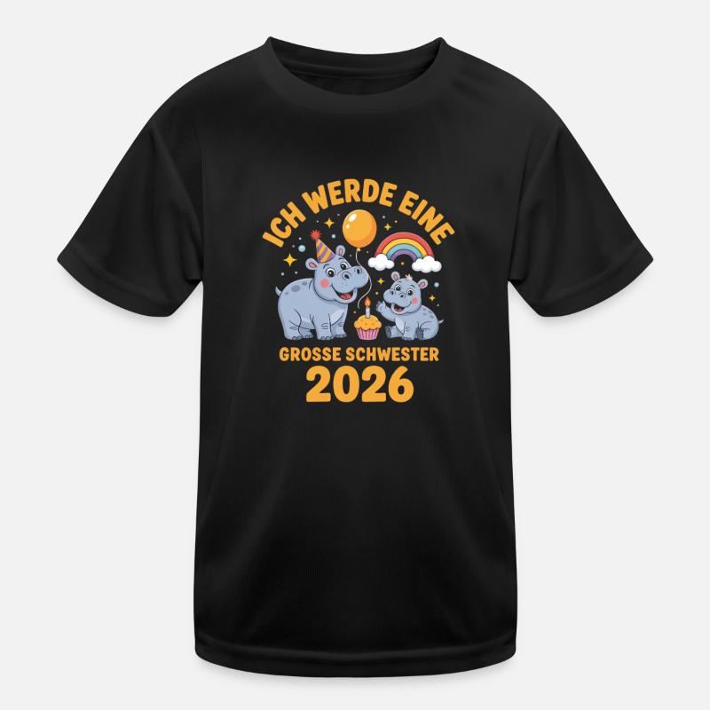 Ich werde eine grosse Schwester 2026 Hippo Kinder Funktions-T-Shirt