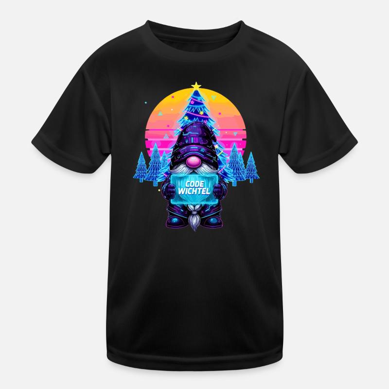 Cyberpunk Code Gnome - Synthwave Xmas Nerd Kids Functional T-Shirt