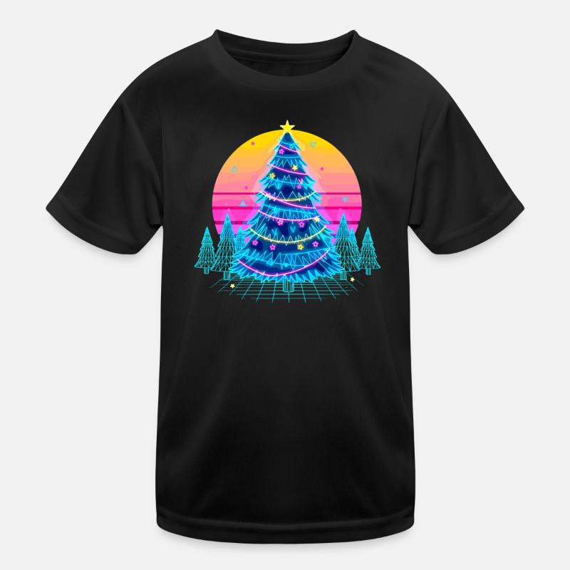 Neon Weihnachtsbaum Sonnenuntergang Kinder Funktions-T-Shirt
