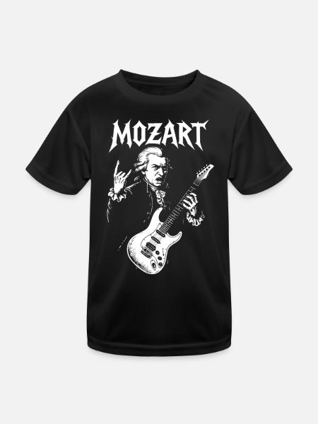Mozart Rock Gitarrist T-Shirt - Kinder Funktions-T-Shirt - Schwarz - Vorne