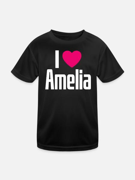 I Love Amelia Pinkes Herz Ich liebe Amelia - Kinder Funktions-T-Shirt - Schwarz - Vorne