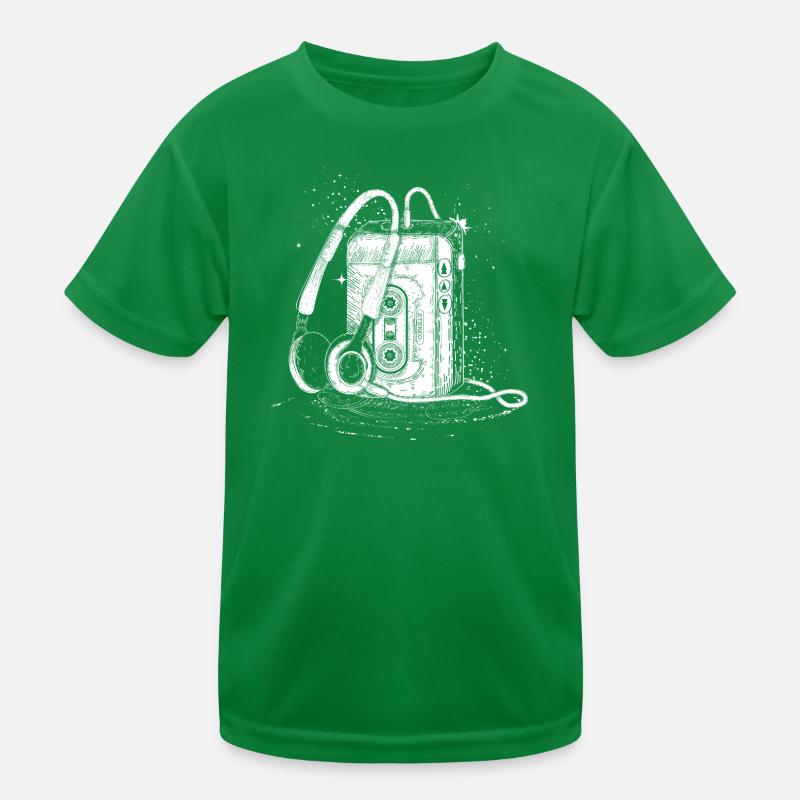 Retro cassette player with headphones – drawing Kids Functional T-Shirt