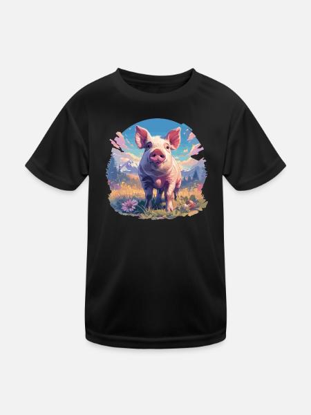 Schweine Schwein - Kinder Funktions-T-Shirt - Schwarz - Vorne