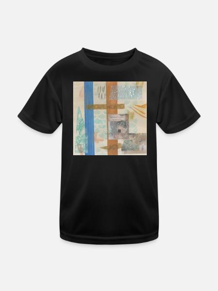 Abstrakte Collage - Kinder Funktions-T-Shirt - Schwarz - Vorne