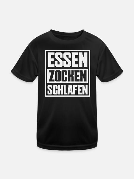 Food Gaming Sleeping Gamer Saying - Kids Functional T-Shirt - black - Front