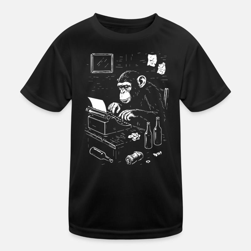 Ape Typist on Vintage Typewriter Kids Functional T-Shirt