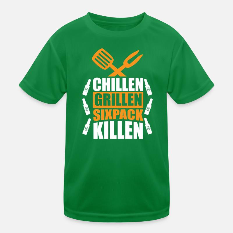 Chilling Grilling Sixpack Kill / BBQ Saying Funny Kids Functional T-Shirt