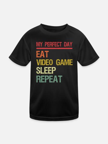 My Perfect Day Video Games and sleep - Kids Functional T-Shirt - black