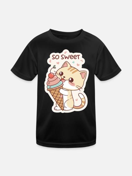 Gourmet-Katze und Pastellkegel - Kinder Funktions-T-Shirt - Schwarz - Vorne