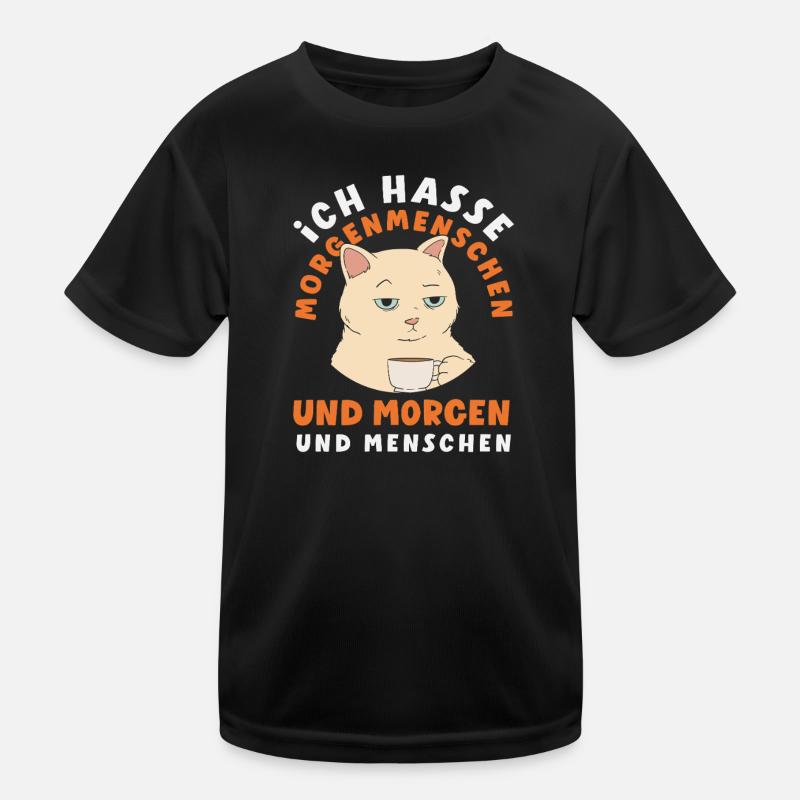 Ich hasse Morgenmenschen Kaffee Katze Kinder Funktions-T-Shirt