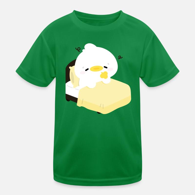 Gemütliche, schläfrige Ente auf gelbem Bett Kinder Funktions-T-Shirt