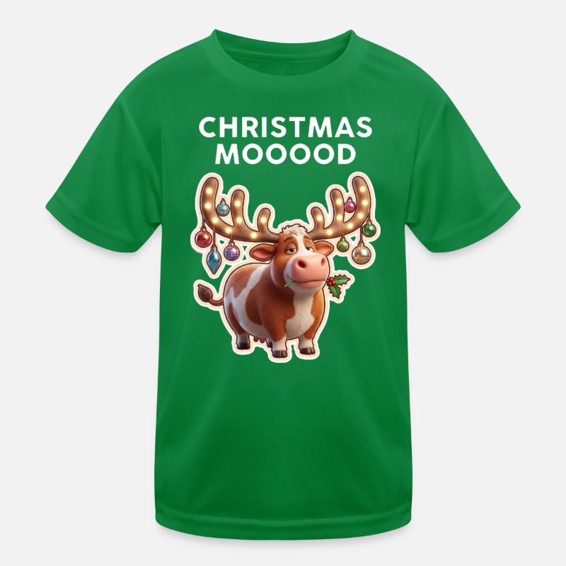 Weihnachtskuh mit Leuchtornamenten Kinder Funktions-T-Shirt