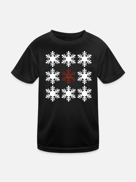 Tartan-Schneeflocke - Kinder Funktions-T-Shirt - Schwarz - Vorne