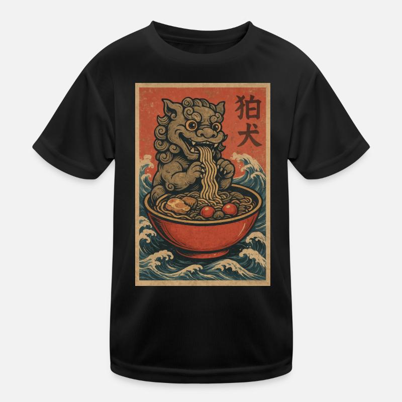 Ukiyoe FuDog Noodle Wave Kids Functional T-Shirt