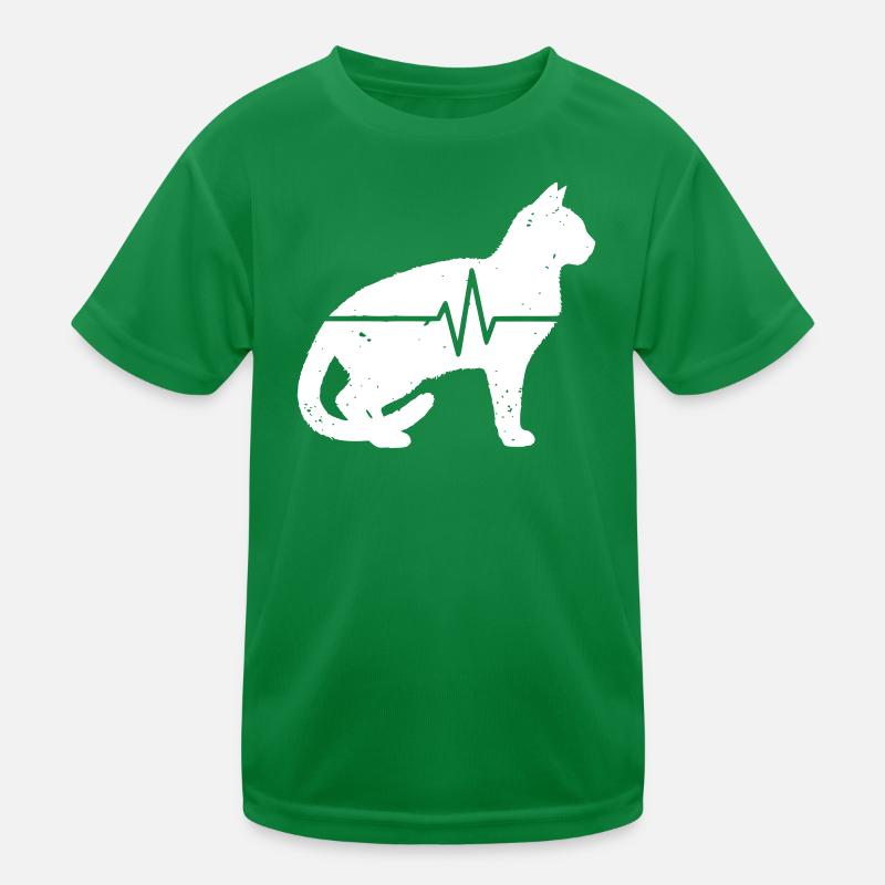 Katze Sitzend Herzschlag EKG Vintage Vektor Kinder Funktions-T-Shirt