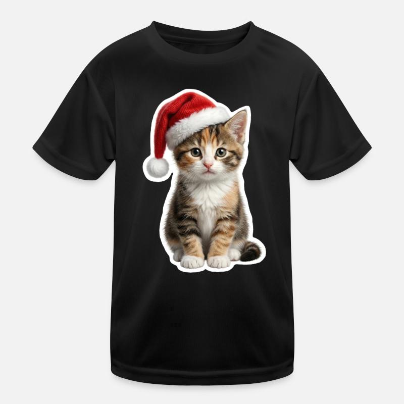 Neugieriges Kaetzchen wartet auf Geschenke Kinder Funktions-T-Shirt