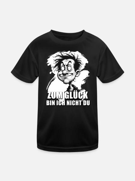 Karikatur mit „Zum Glück…“-Zitat - Kinder Funktions-T-Shirt - Schwarz